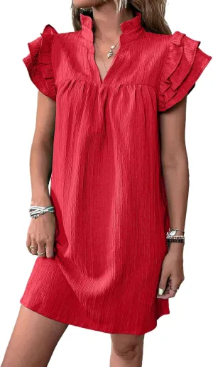 Summer Dresses for Women 2025 Multi Layer Ruffle Sleeve V Neck Pullover Dress Fashion Dressy Cocktail Dresses