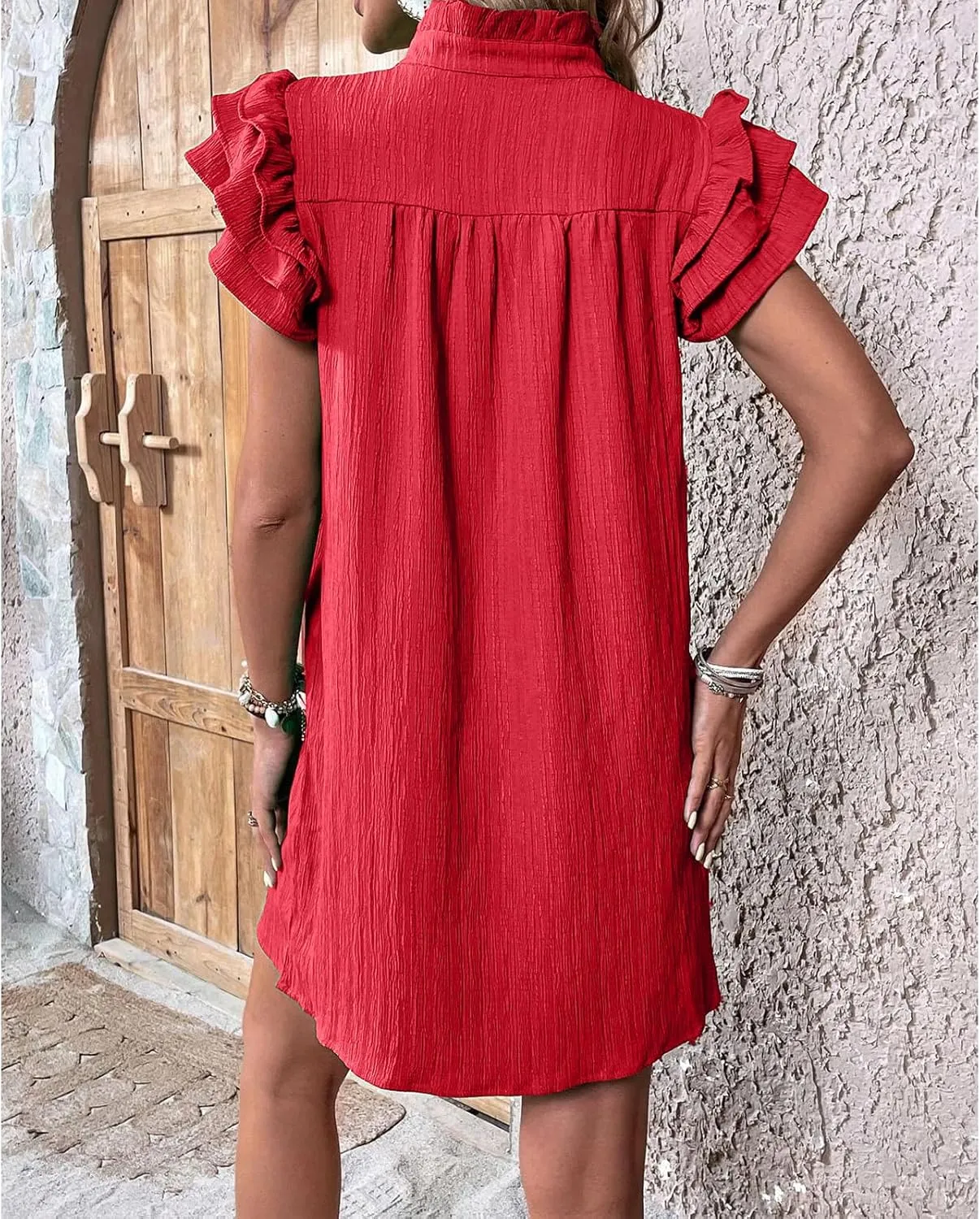 Summer Dresses for Women 2025 Multi Layer Ruffle Sleeve V Neck Pullover Dress Fashion Dressy Cocktail Dresses