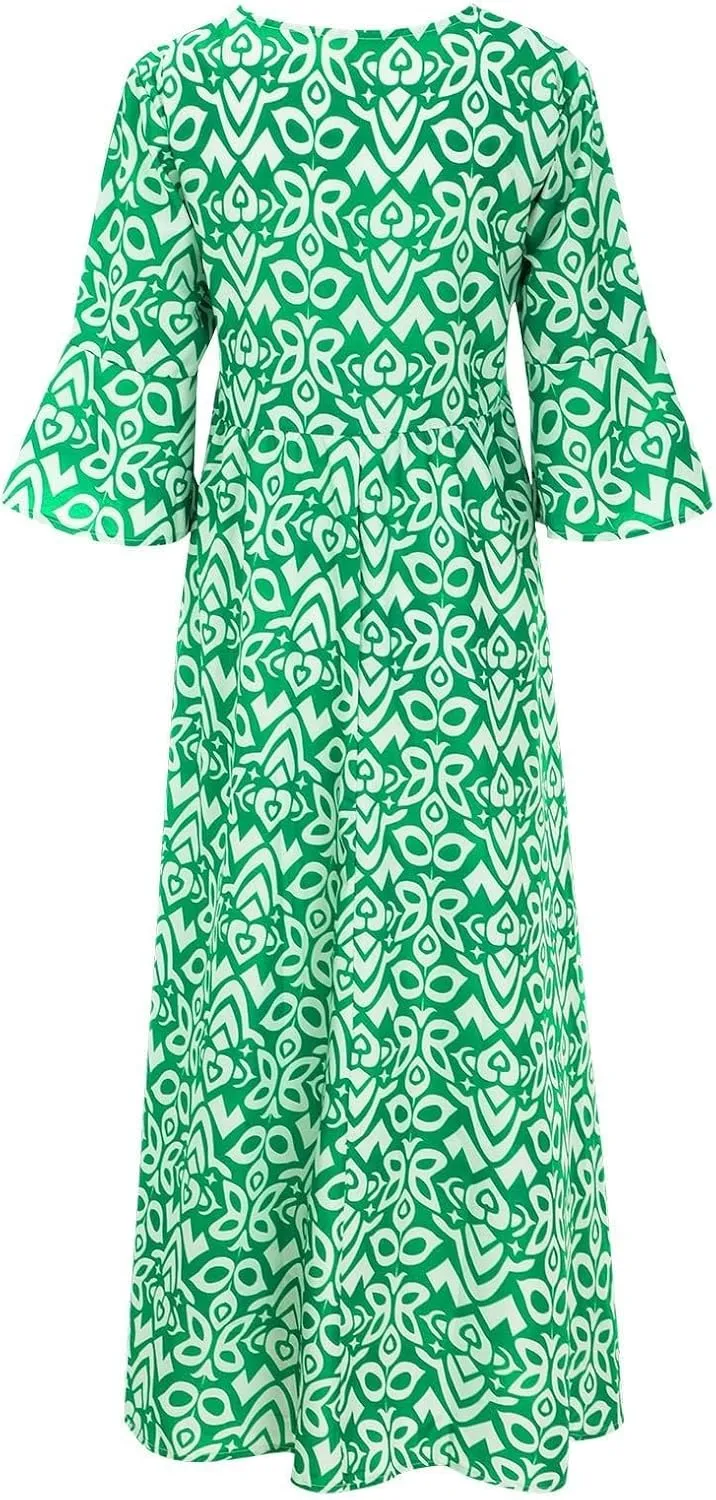 Summer Dresses for Women 2025 Plus Size Dress V Neck Short Sleeve Maxi Dress Ruffle Floral Fairy Swing Dresses