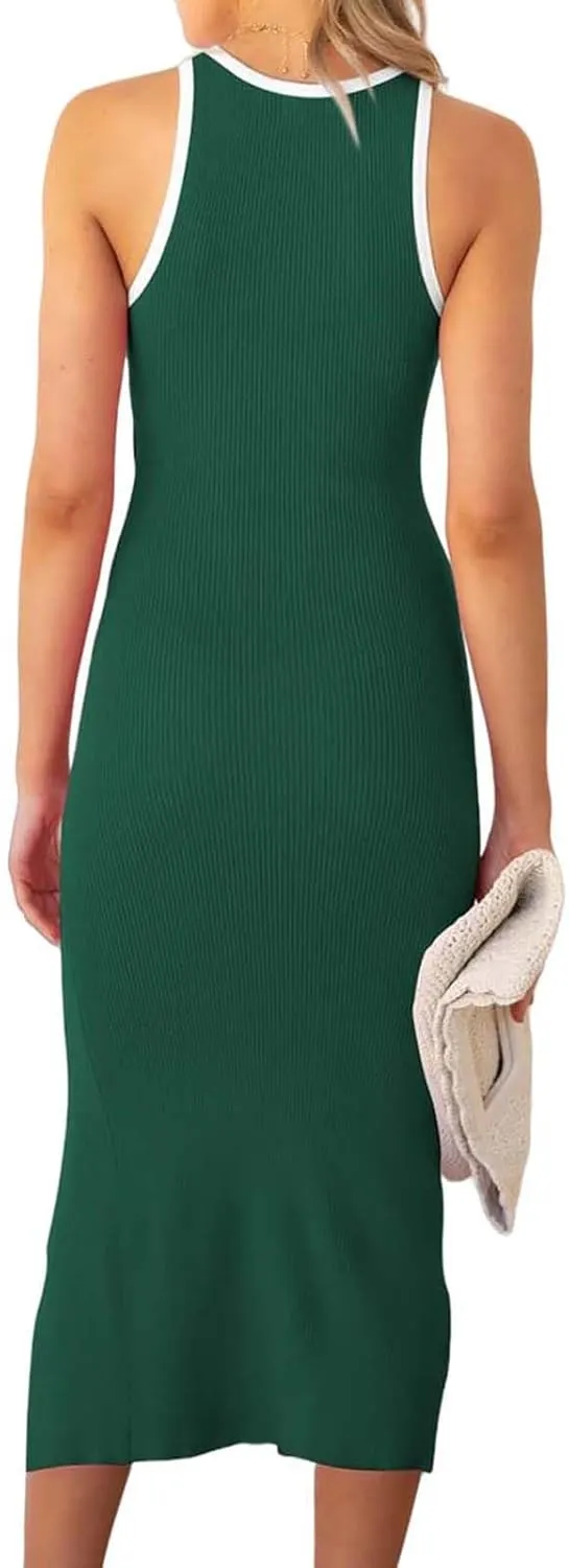 Summer Dresses for Women 2025 Split Sleeveless Crewneck Crop Tops Dresses Fashion Trendy Slim Fit Sundress
