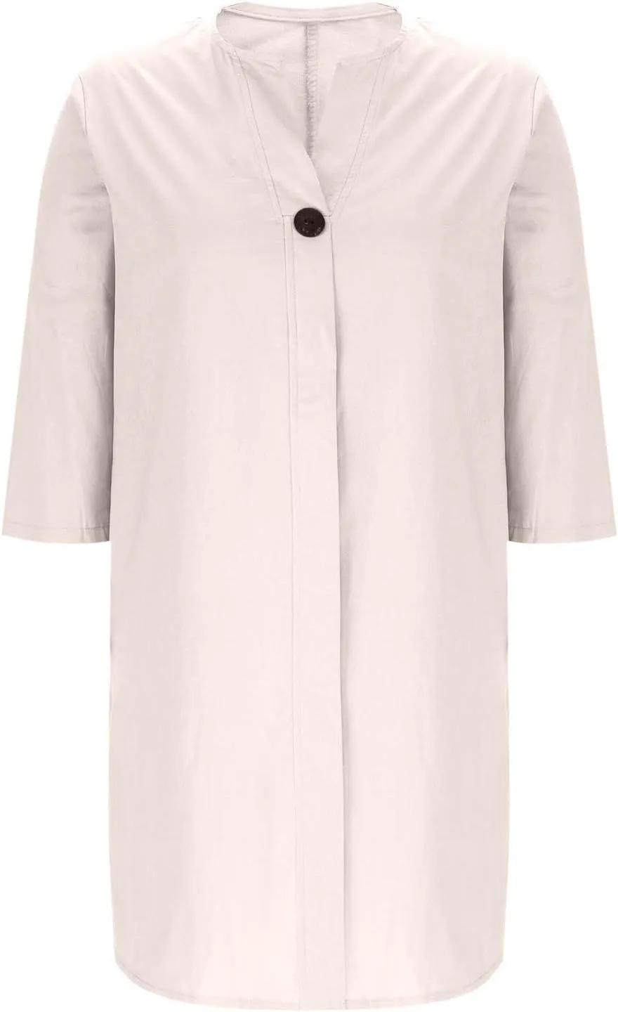 Summer Dresses for Women 2025 Trendy Short Sleeve V Neck Cotton Linen Dress Loose Flowy Slit Beach Sundress