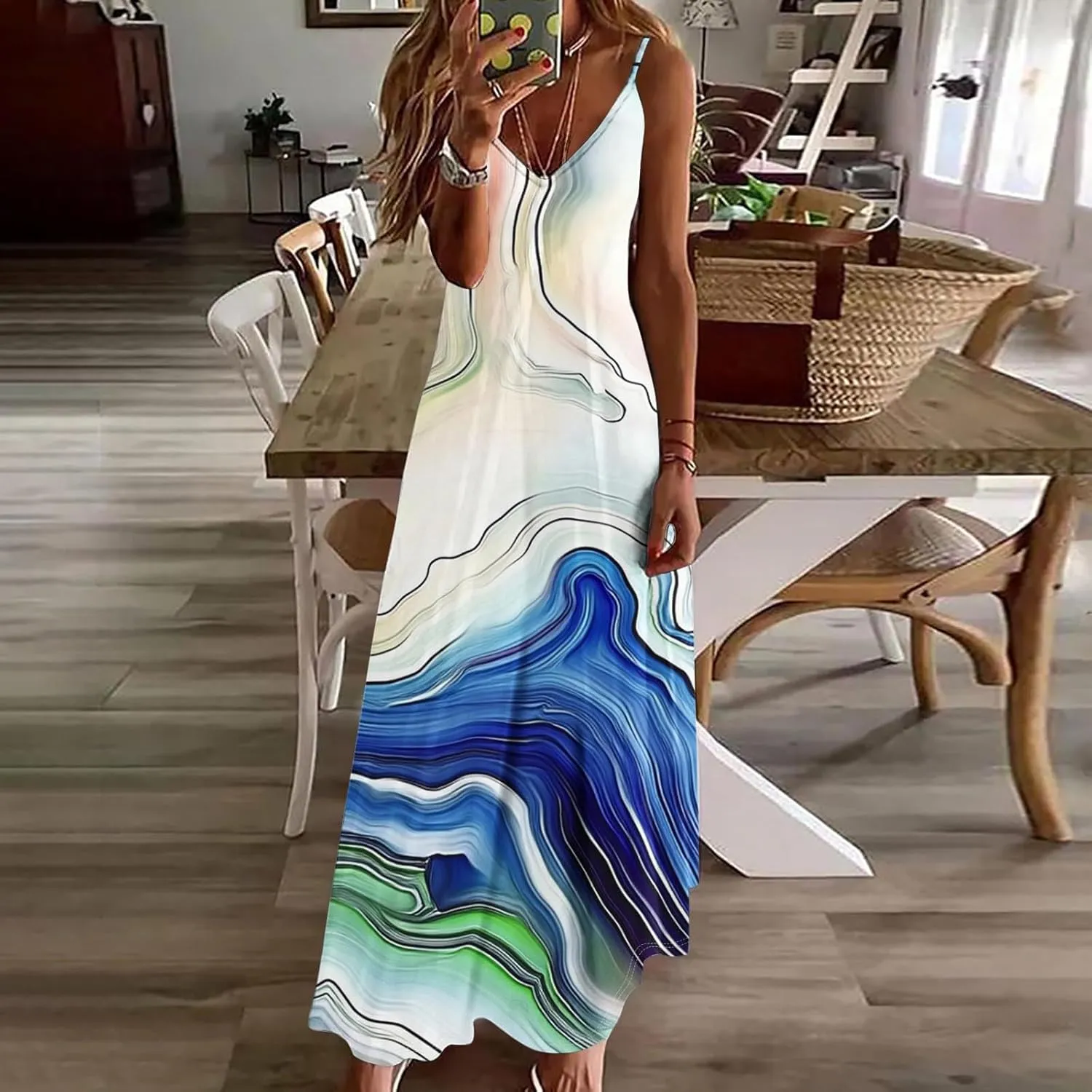 Summer Dresses for Women Vacation Casual Plus Size Maxi Beach Sun Dress Boho Flowy Long Suspender Sundress