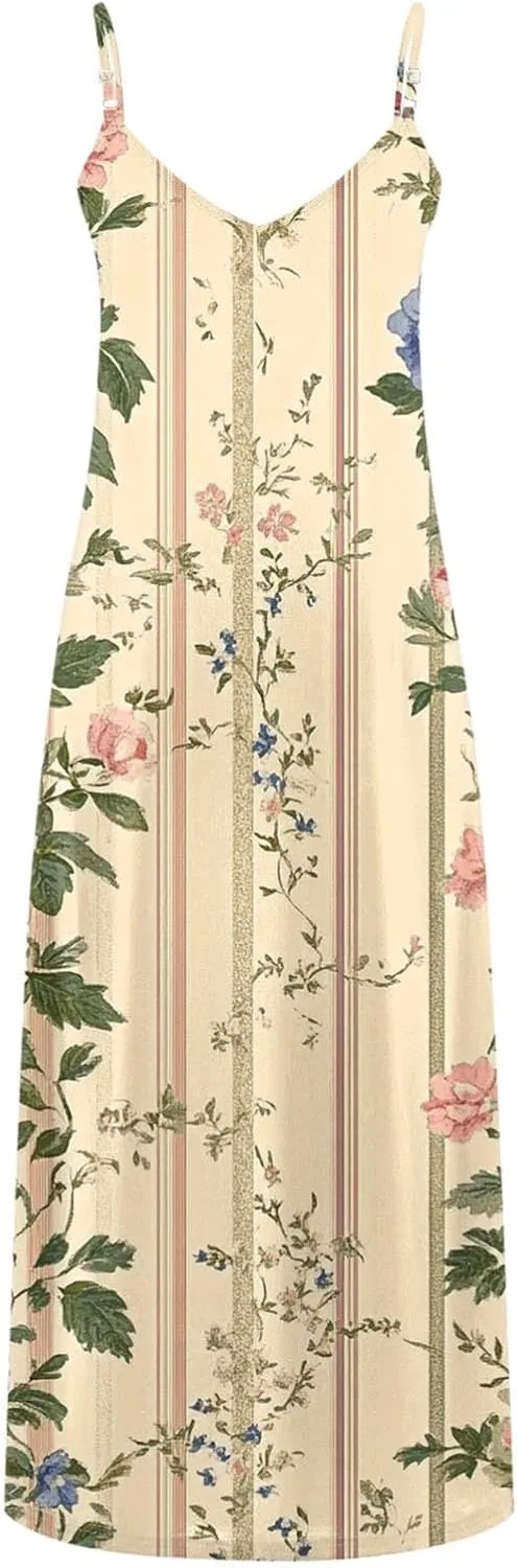 Summer Dresses for Women Vacation Casual Plus Size Maxi Beach Sun Dress Boho Flowy Long Suspender Sundress