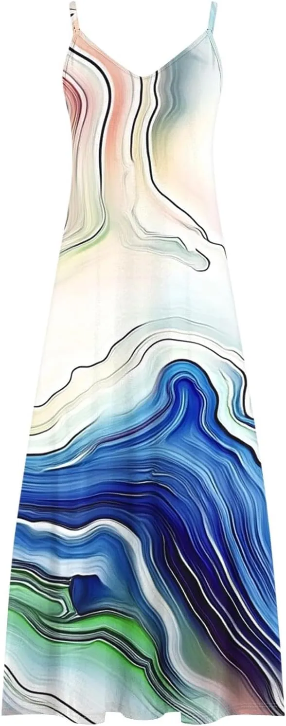 Summer Dresses for Women Vacation Casual Plus Size Maxi Beach Sun Dress Boho Flowy Long Suspender Sundress