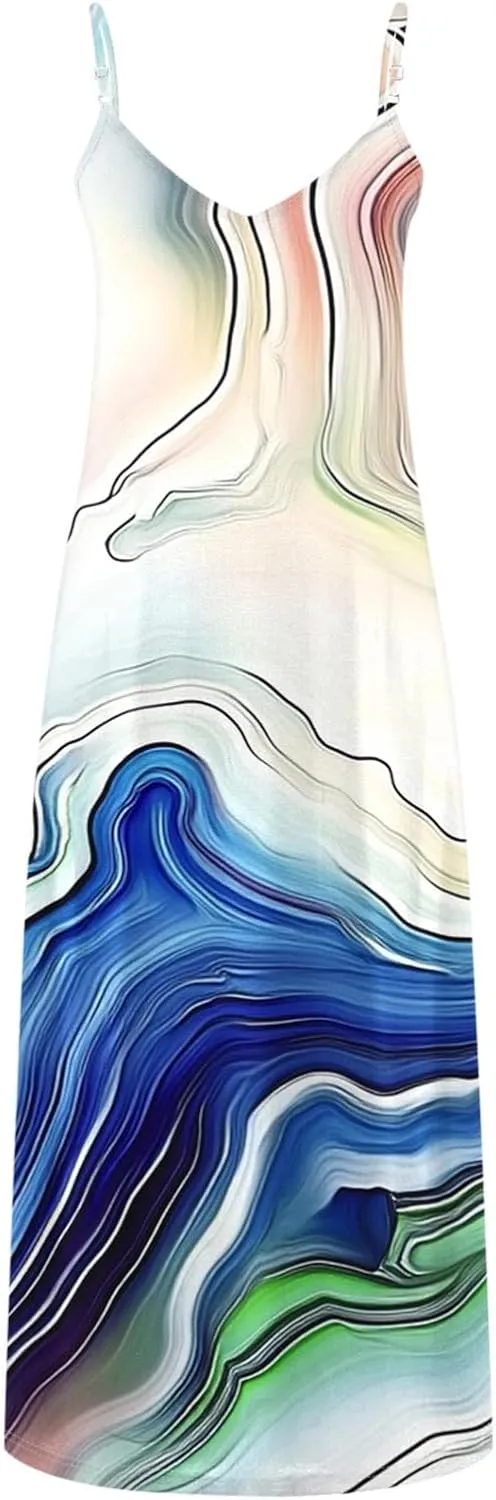 Summer Dresses for Women Vacation Casual Plus Size Maxi Beach Sun Dress Boho Flowy Long Suspender Sundress