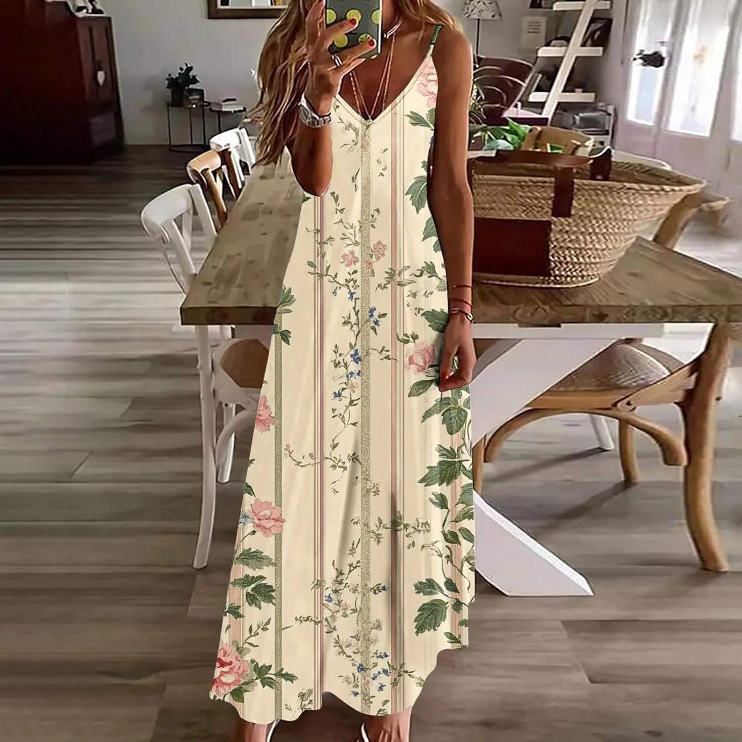 Summer Dresses for Women Vacation Casual Plus Size Maxi Beach Sun Dress Boho Flowy Long Suspender Sundress