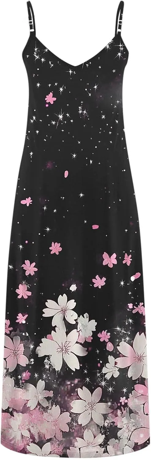Summer Dresses for Women Vacation Casual Plus Size Maxi Beach Sun Dress Boho Flowy Long Suspender Sundress