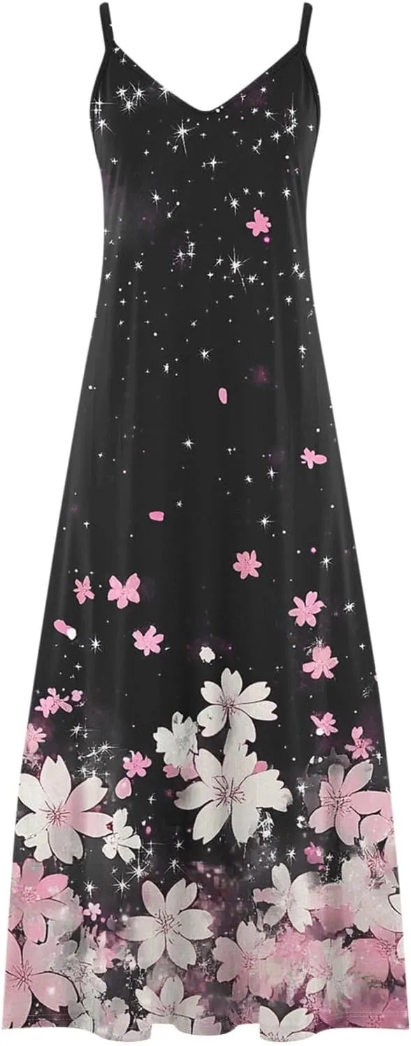 Summer Dresses for Women Vacation Casual Plus Size Maxi Beach Sun Dress Boho Flowy Long Suspender Sundress
