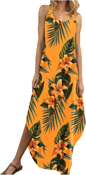 Summer Dresses for Women Vacation Casual Plus Size Maxi Sun Dress Flowy Beach Long Spaghetti Strap Sundress