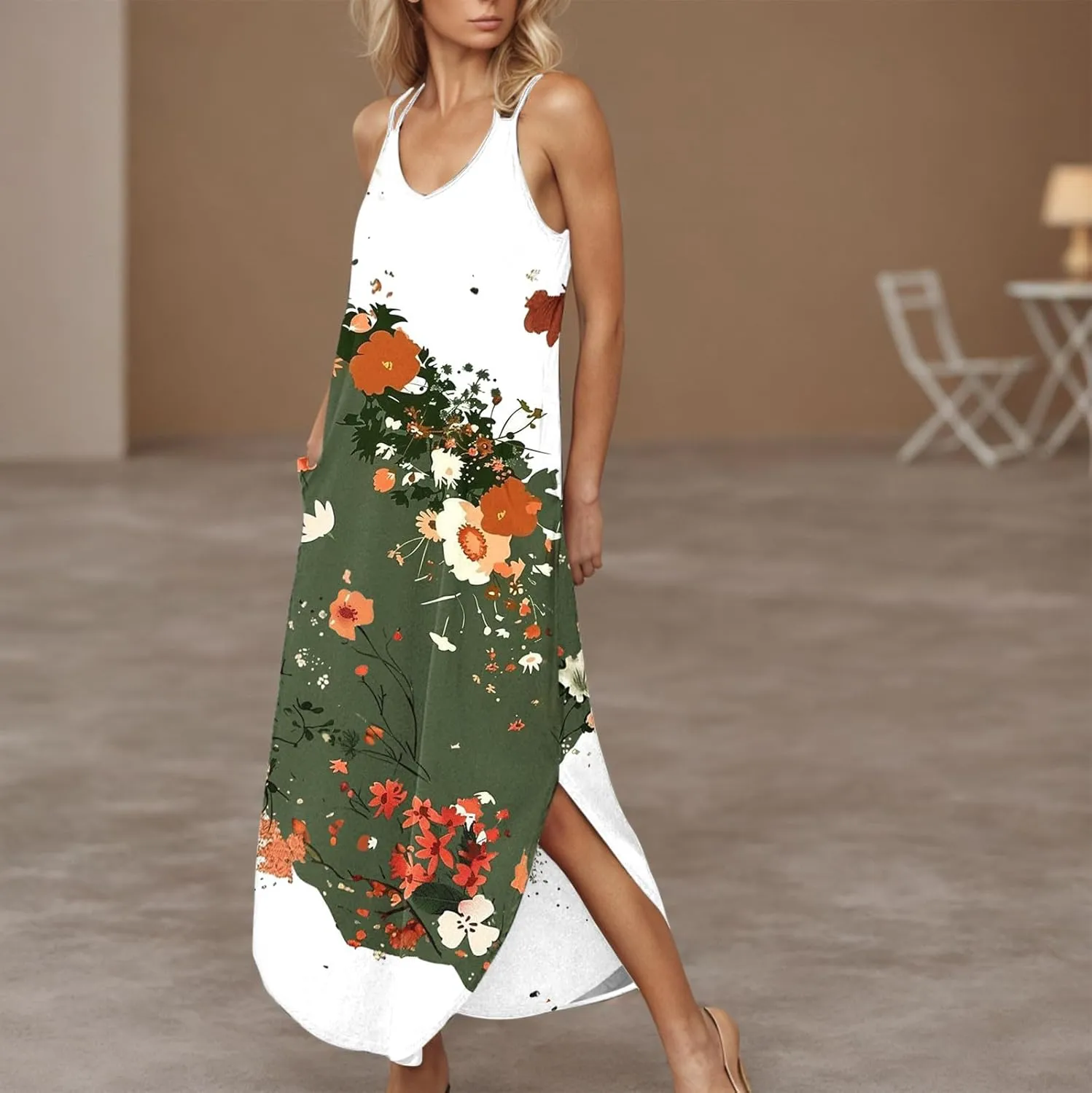 Summer Dresses for Women Vacation Casual Plus Size Maxi Sun Dress Flowy Beach Long Spaghetti Strap Sundress