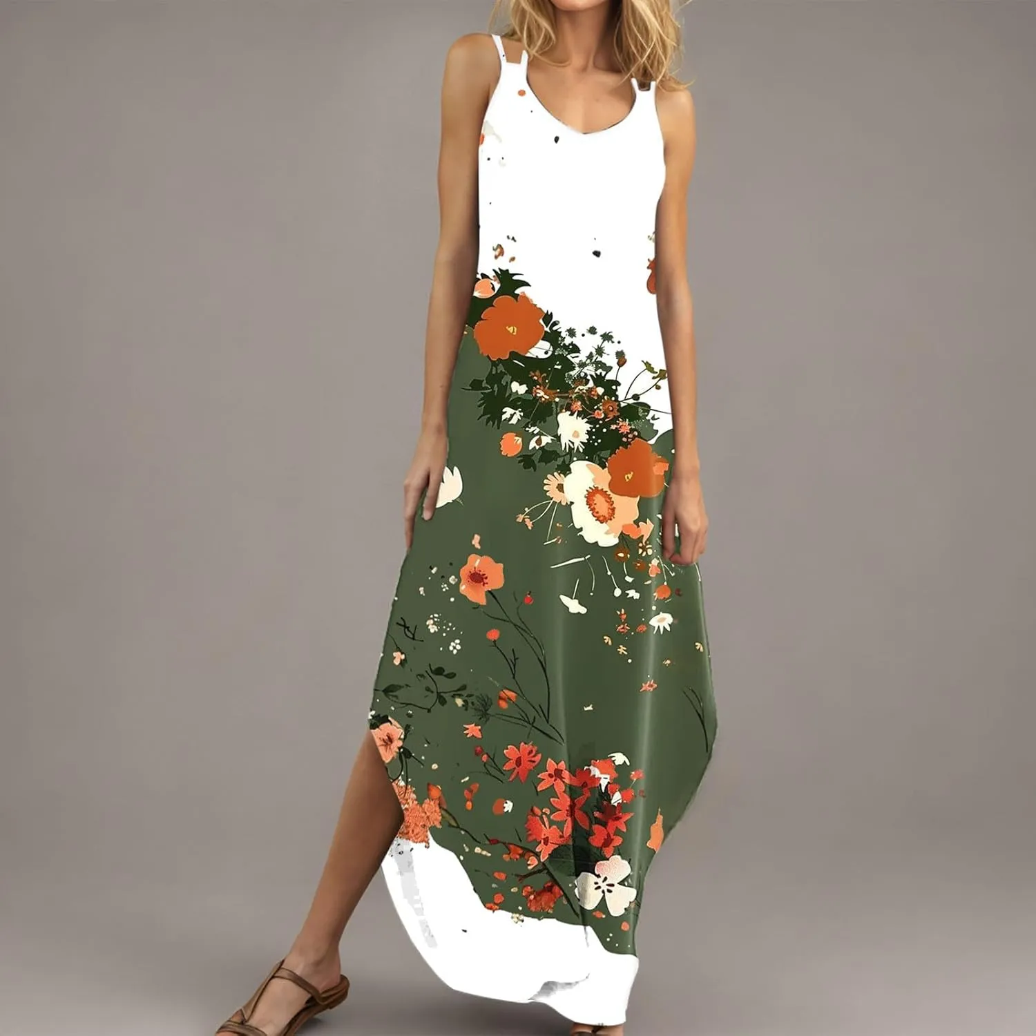 Summer Dresses for Women Vacation Casual Plus Size Maxi Sun Dress Flowy Beach Long Spaghetti Strap Sundress