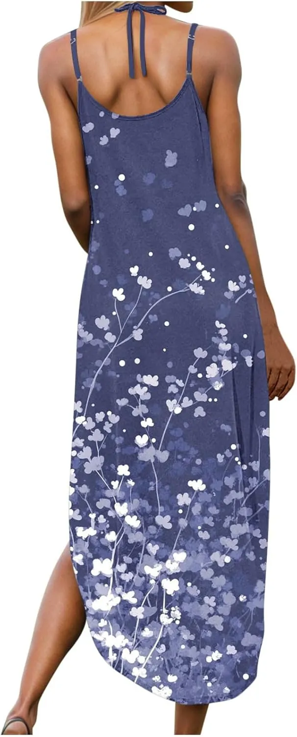 Summer Dresses for Women Vacation Casual Plus Size Maxi Sun Dress Flowy Beach Long Spaghetti Strap Sundress