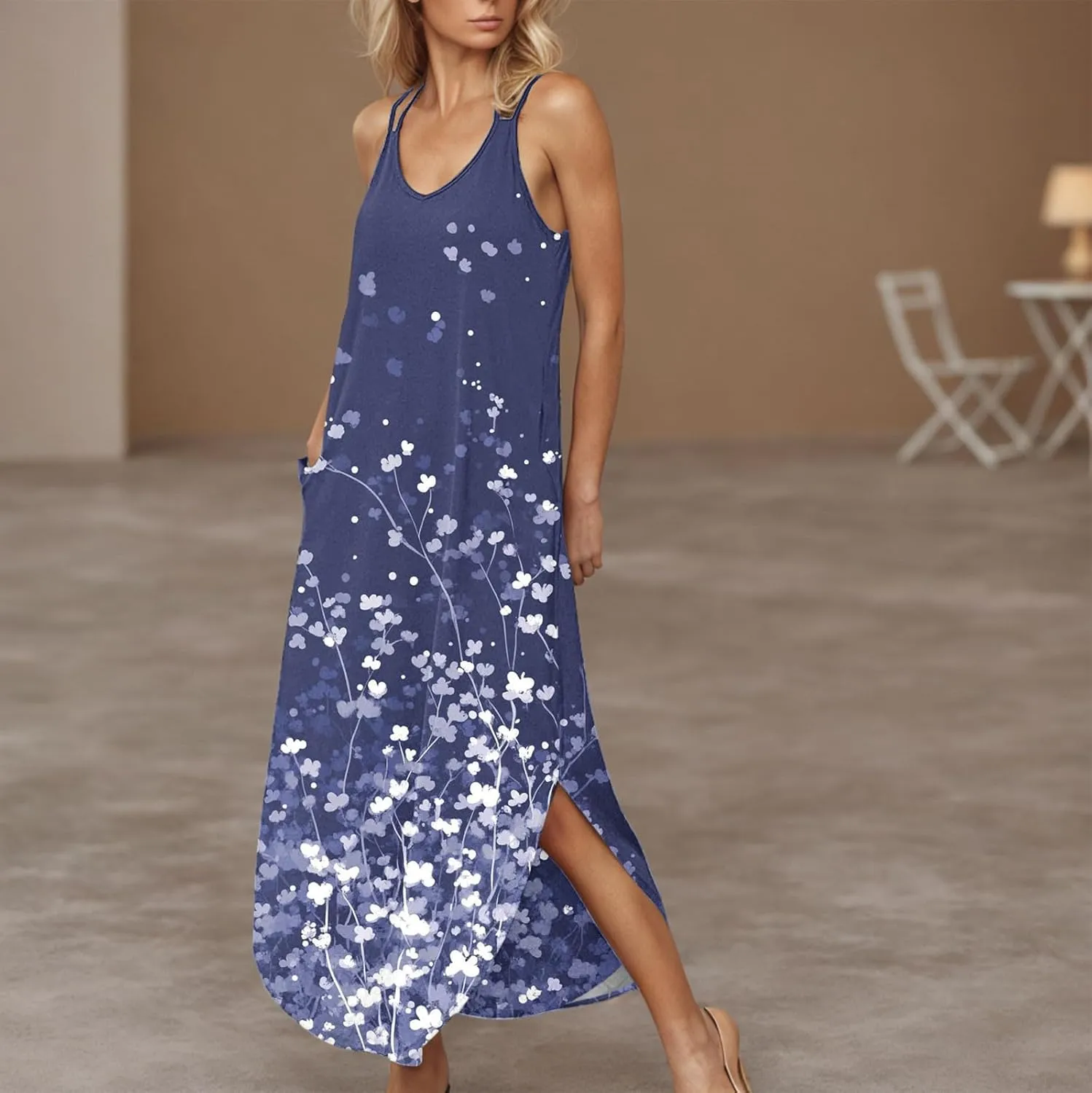 Summer Dresses for Women Vacation Casual Plus Size Maxi Sun Dress Flowy Beach Long Spaghetti Strap Sundress
