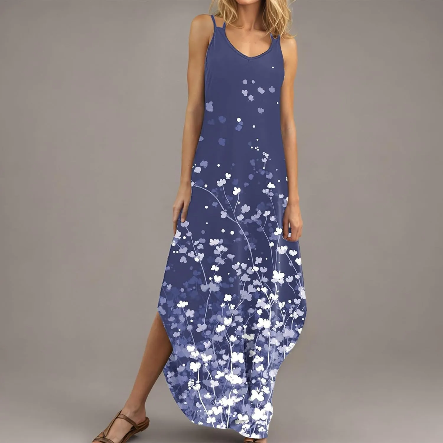 Summer Dresses for Women Vacation Casual Plus Size Maxi Sun Dress Flowy Beach Long Spaghetti Strap Sundress