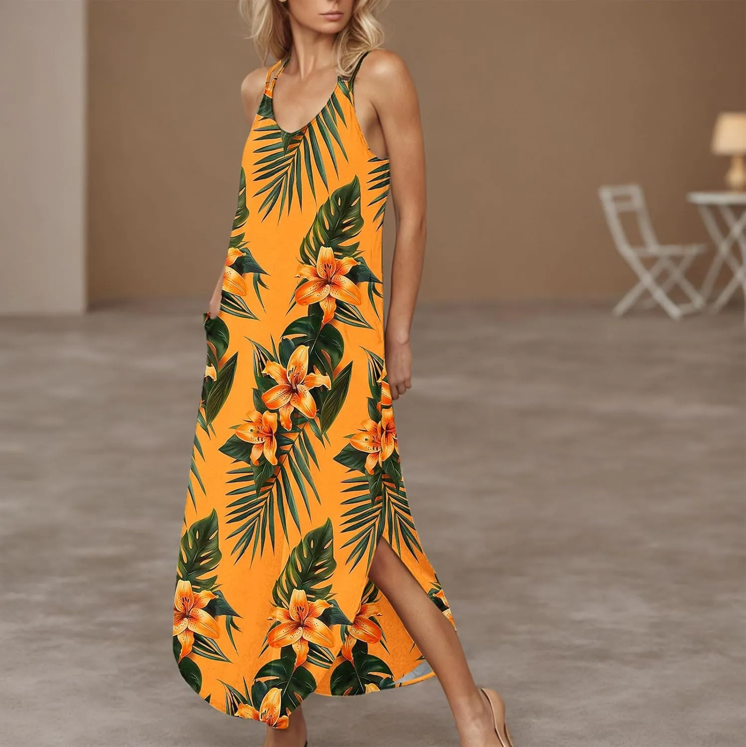 Summer Dresses for Women Vacation Casual Plus Size Maxi Sun Dress Flowy Beach Long Spaghetti Strap Sundress