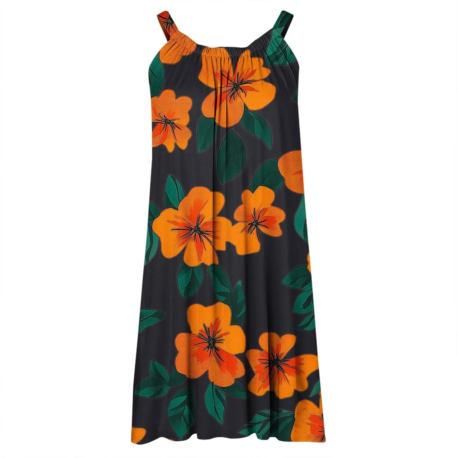 Summer Fashion Print Beach Short Dress for Women, Sleeveless Strappy Sundress Comfy Breathable Trendy Clothes