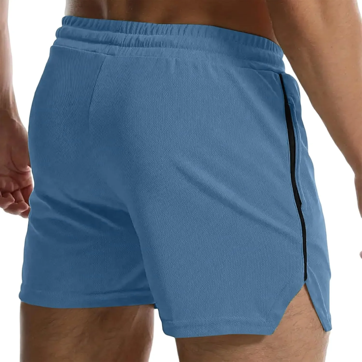Summer Gym Shorts Men Stretchy Quick-Dry Breathable Athletic Shorts Comfy Mesh Side Slit Running Pants with Pockets