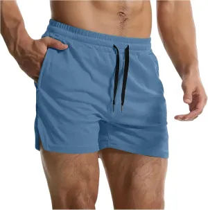 Summer Gym Shorts Men Stretchy Quick-Dry Breathable Athletic Shorts Comfy Mesh Side Slit Running Pants with Pockets