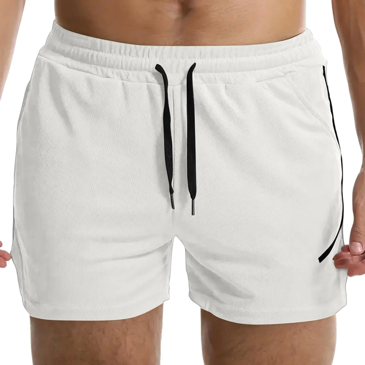 Summer Gym Shorts Men Stretchy Quick-Dry Breathable Athletic Shorts Comfy Mesh Side Slit Running Pants with Pockets