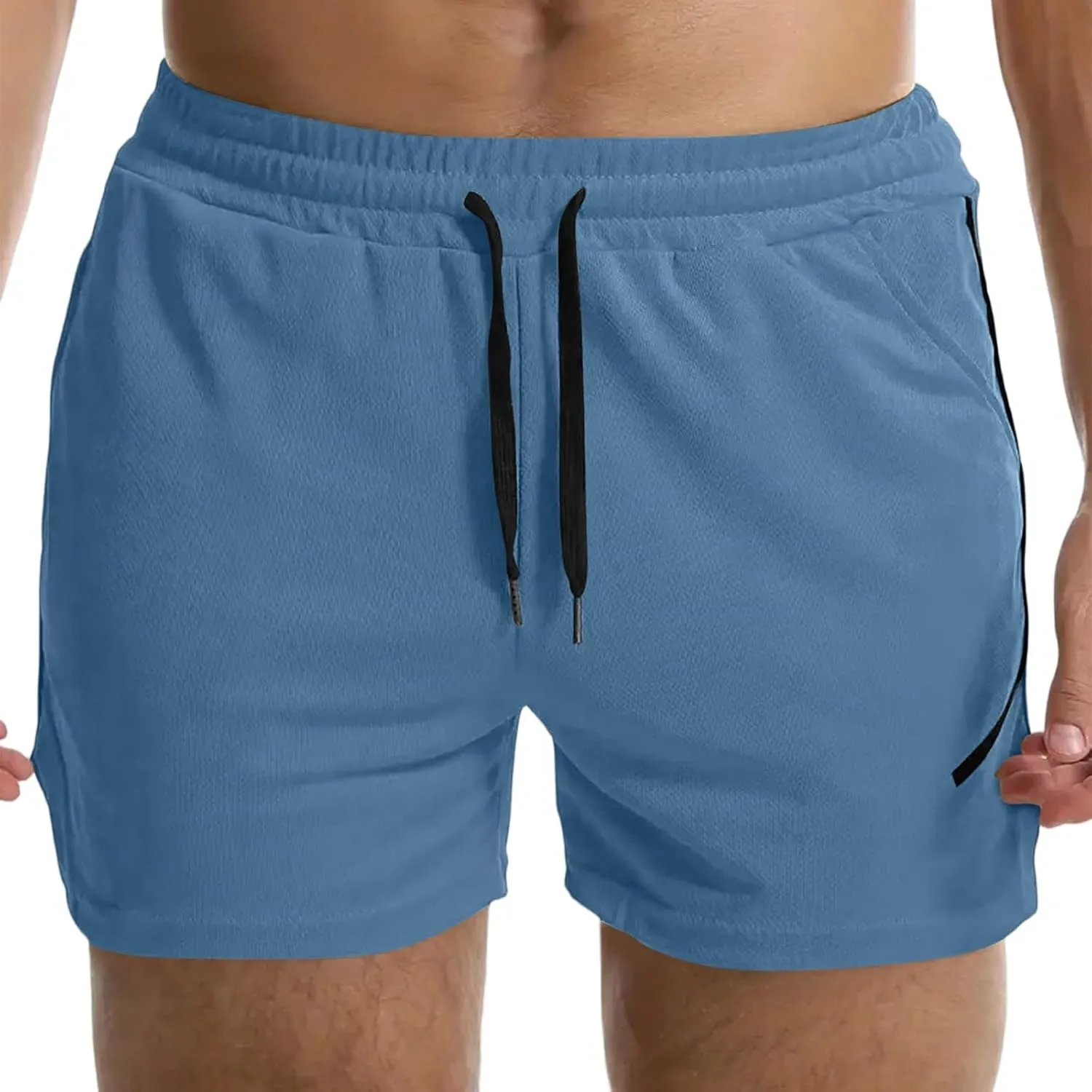 Summer Gym Shorts Men Stretchy Quick-Dry Breathable Athletic Shorts Comfy Mesh Side Slit Running Pants with Pockets