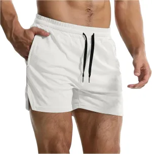 Summer Gym Shorts Men Stretchy Quick-Dry Breathable Athletic Shorts Comfy Mesh Side Slit Running Pants with Pockets