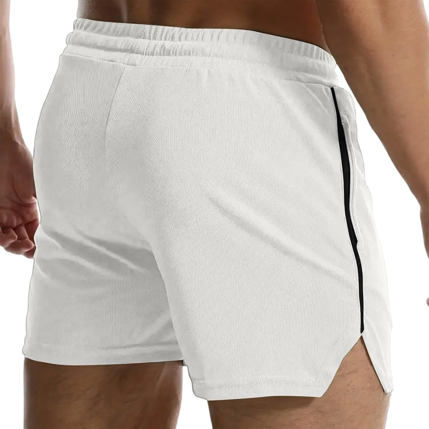 Summer Gym Shorts Men Stretchy Quick-Dry Breathable Athletic Shorts Comfy Mesh Side Slit Running Pants with Pockets