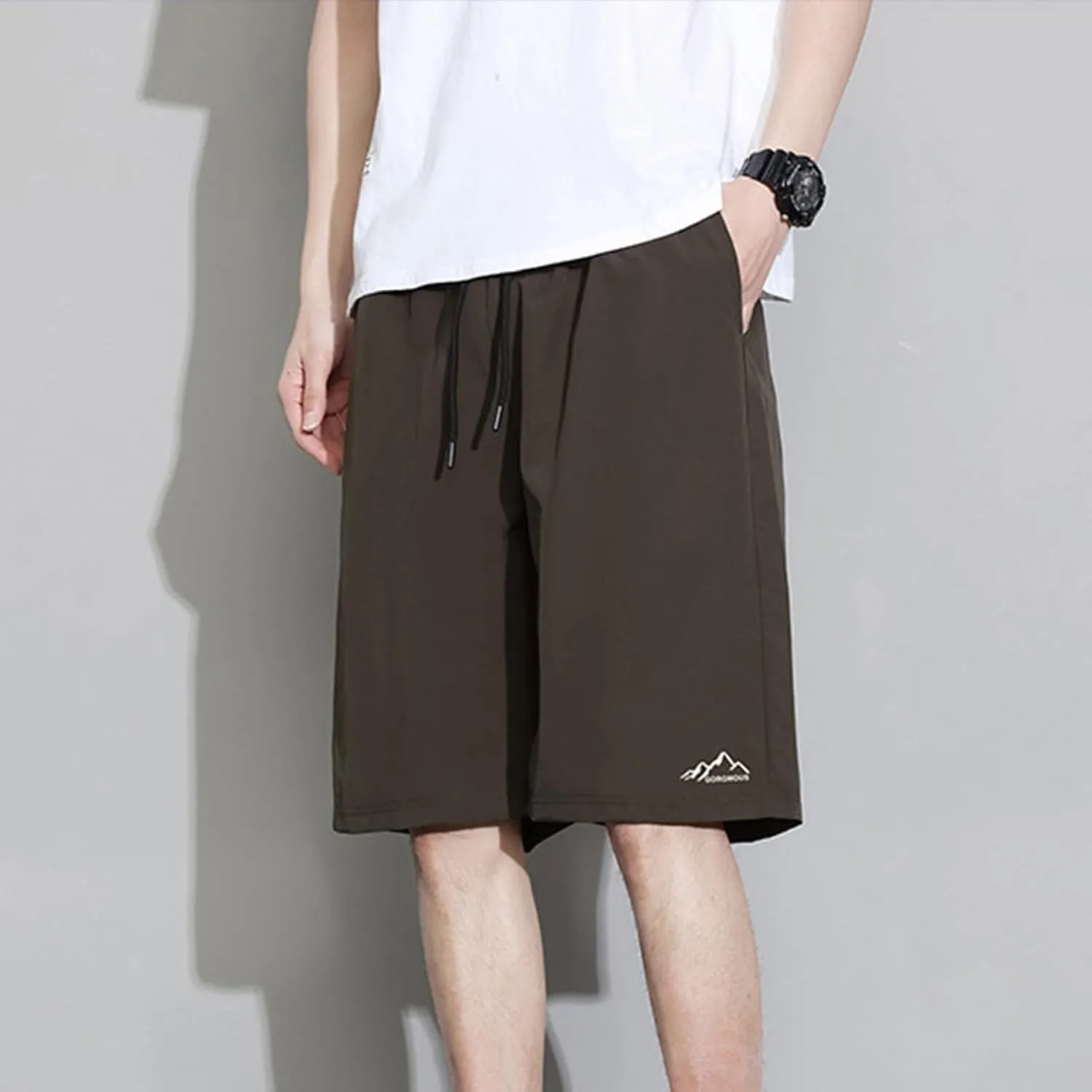 Summer Shorts for Men Elastic Waist Straight Leg Casual Beach Shorts Relaxed Fit Big and Tall Drawstring Outdoor Hiking Pants