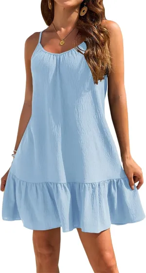 Sundresses for Women A Line Dress Sleeveless Crewneck Mini Dresses Cute Casual Trendy Dressy Dresses Summer 2025