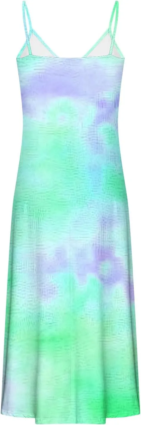 Sundresses for Women Spring Dresses V Neck Summer Flowy Maxi Dress Elegant Casual Sleeveless Beach Sundress