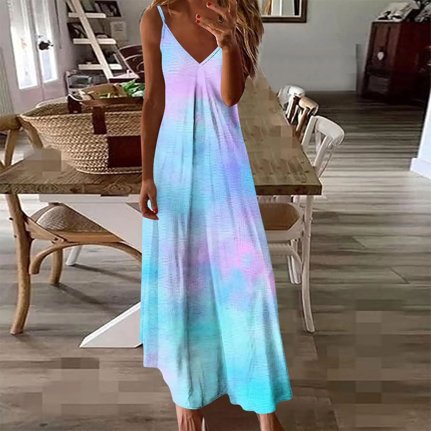 Sundresses for Women Spring Dresses V Neck Summer Flowy Maxi Dress Elegant Casual Sleeveless Beach Sundress