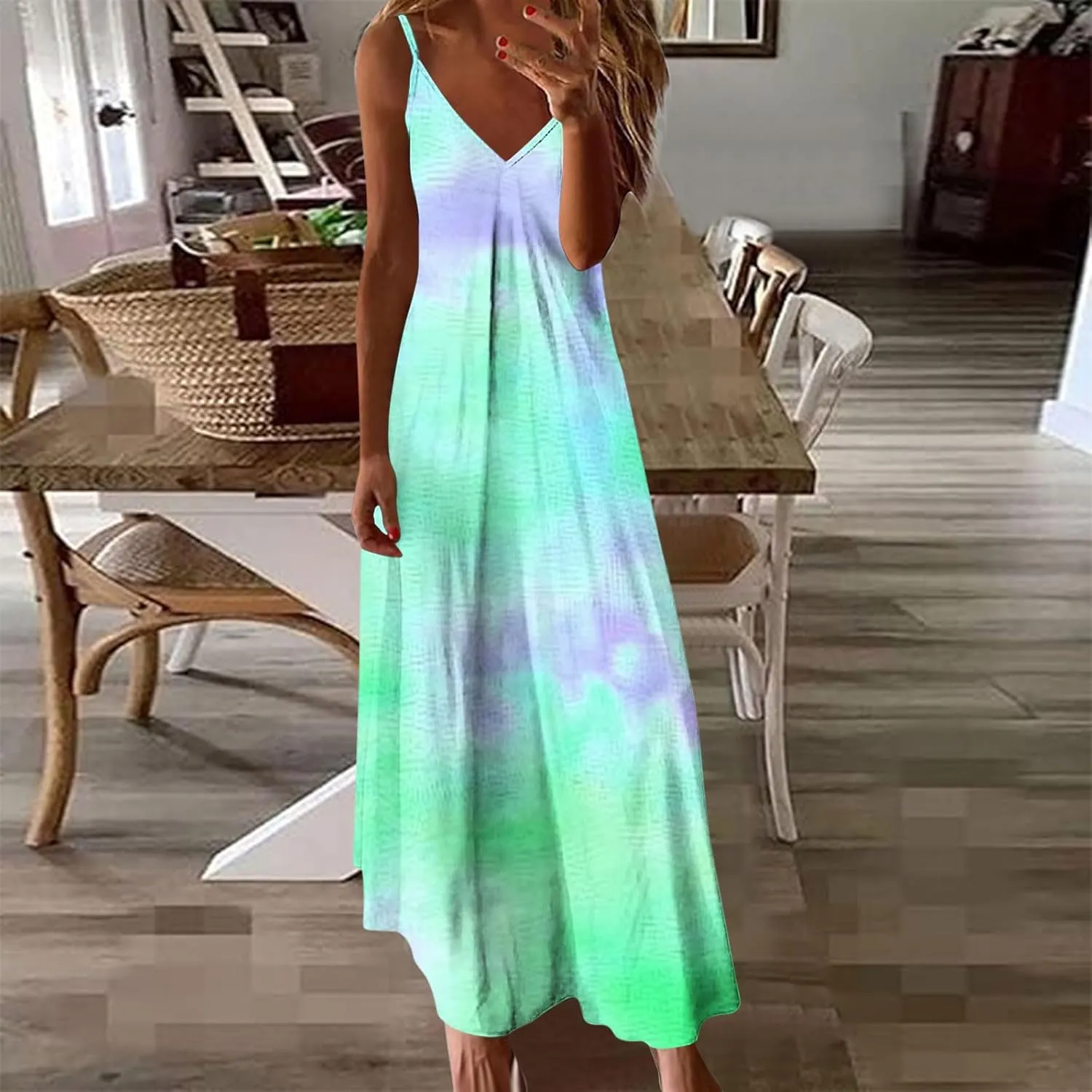 Sundresses for Women Spring Dresses V Neck Summer Flowy Maxi Dress Elegant Casual Sleeveless Beach Sundress