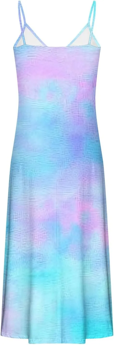 Sundresses for Women Spring Dresses V Neck Summer Flowy Maxi Dress Elegant Casual Sleeveless Beach Sundress