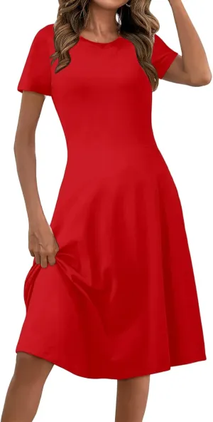 Sundresses for Women Summer Crew Neck Short Sleeve Waist Dresses Elegant Formal Dresses Modest Dress 2025