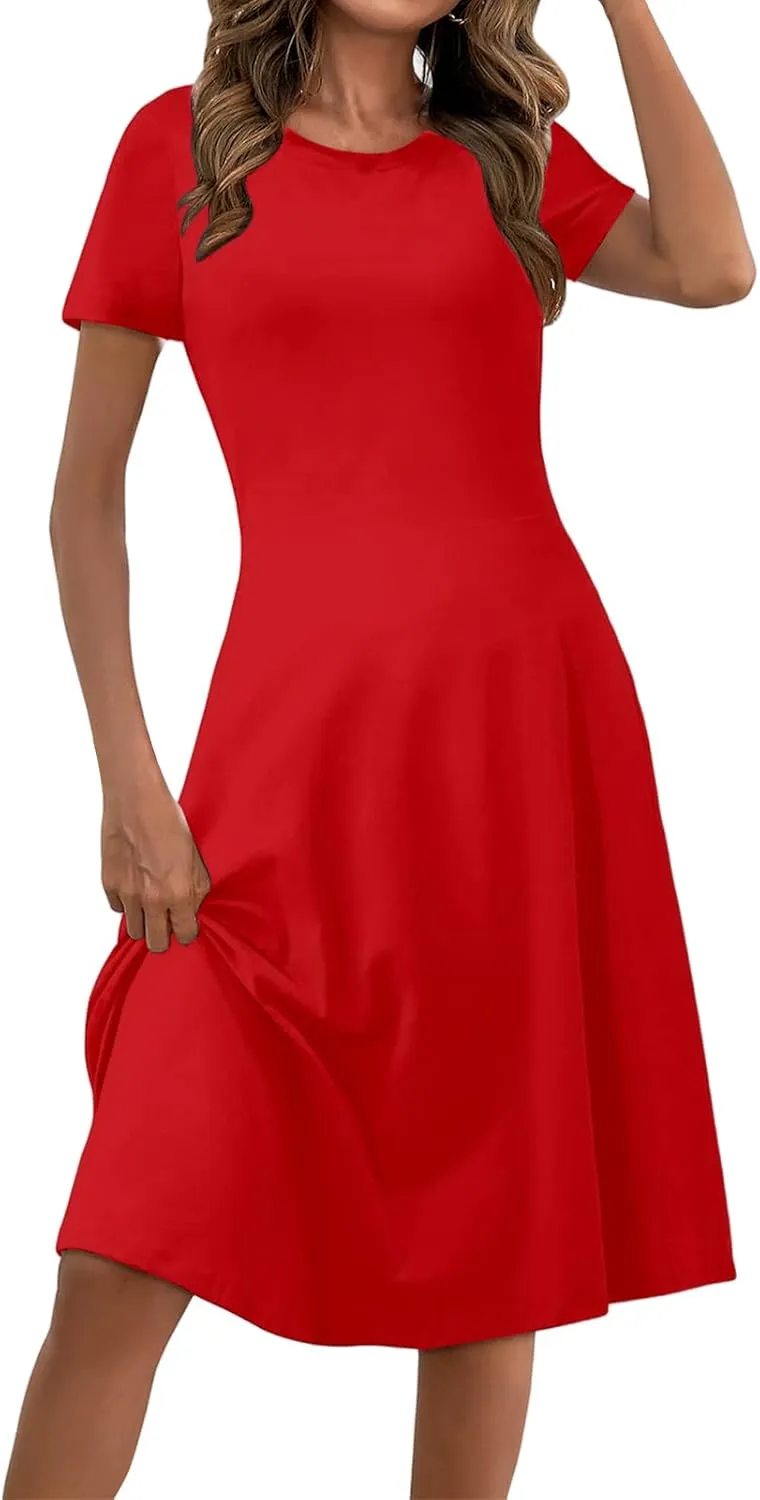 Sundresses for Women Summer Crew Neck Short Sleeve Waist Dresses Elegant Formal Dresses Modest Dress 2025