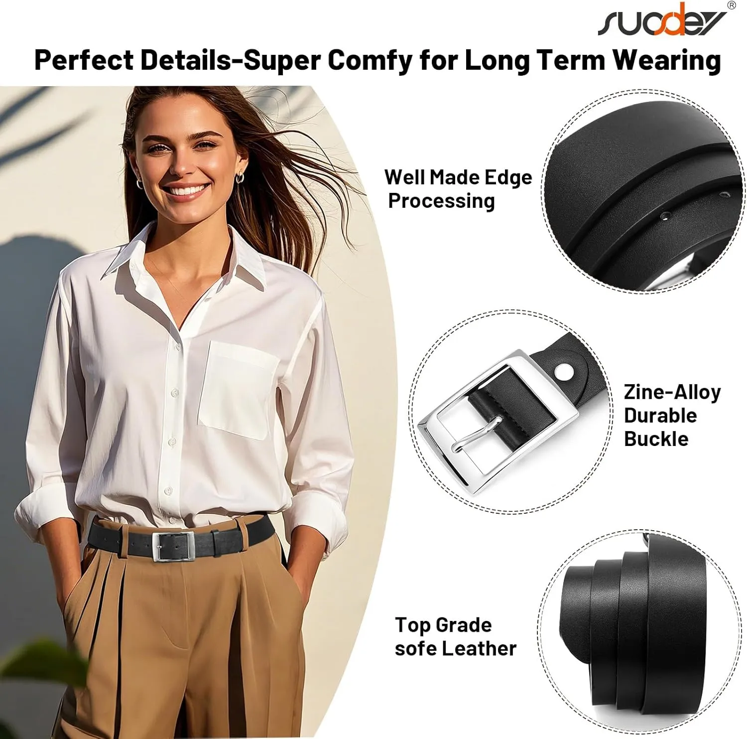 SUOSDEY Fashion Womens Leather Belts,Wide Waist Belt with Pin Buckle for Jeans Pants Dresses,1.5" width