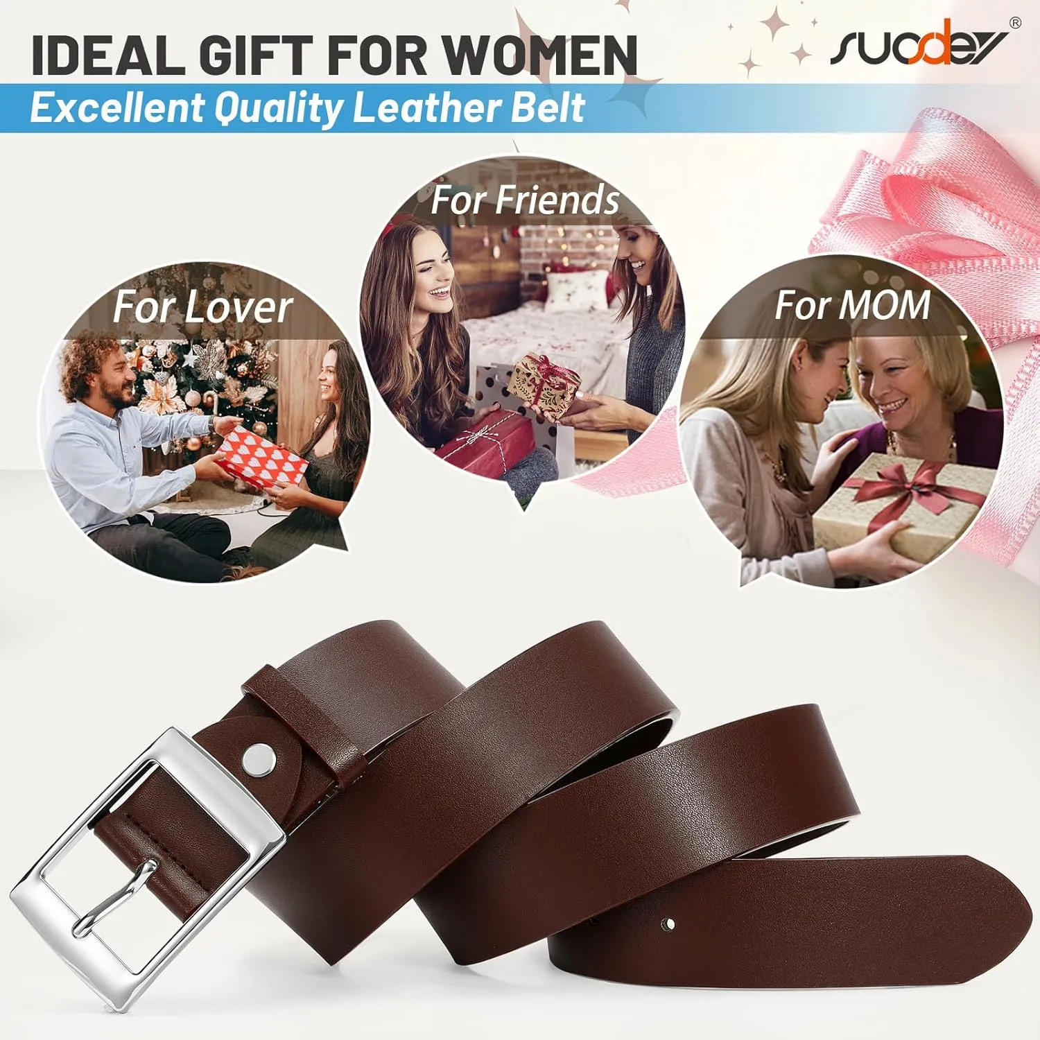 SUOSDEY Fashion Womens Leather Belts,Wide Waist Belt with Pin Buckle for Jeans Pants Dresses,1.5" width