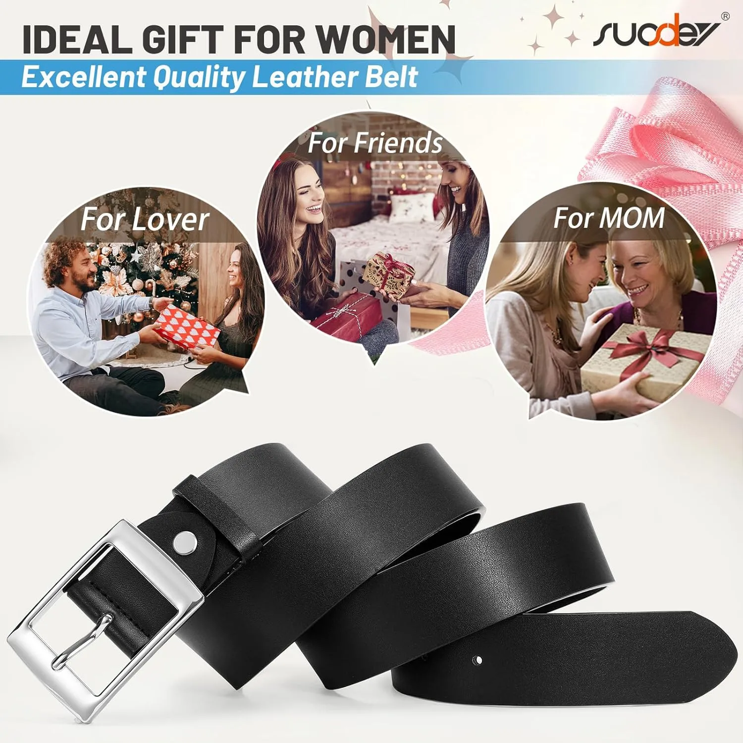 SUOSDEY Fashion Womens Leather Belts,Wide Waist Belt with Pin Buckle for Jeans Pants Dresses,1.5" width