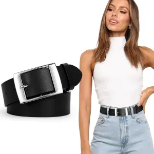 SUOSDEY Fashion Womens Leather Belts,Wide Waist Belt with Pin Buckle for Jeans Pants Dresses,1.5" width