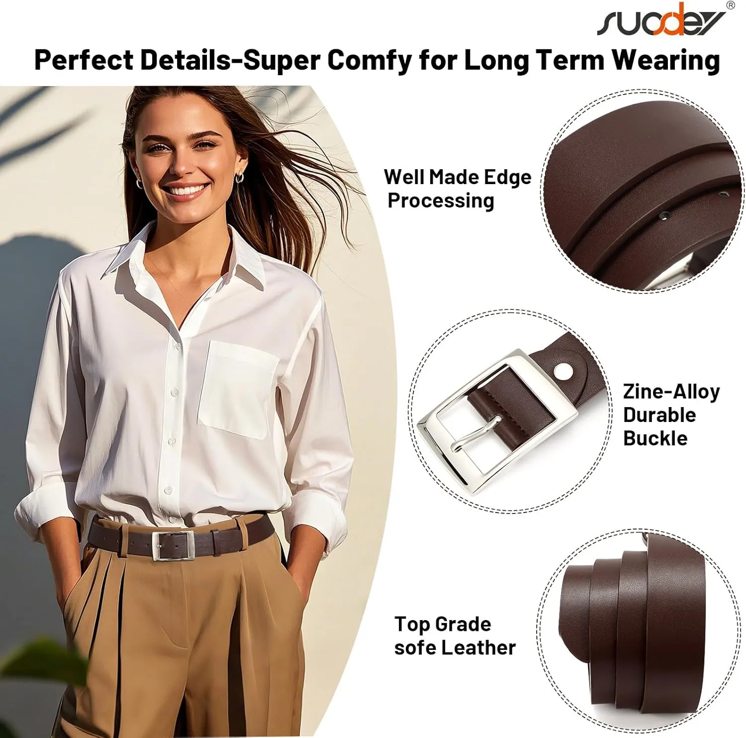 SUOSDEY Fashion Womens Leather Belts,Wide Waist Belt with Pin Buckle for Jeans Pants Dresses,1.5" width