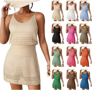 Swimsuit Coverup for Women Crochet Hollow Out Knit Beach Bathing Suit Swim Cover Ups Summer Mini Vacation Dresses