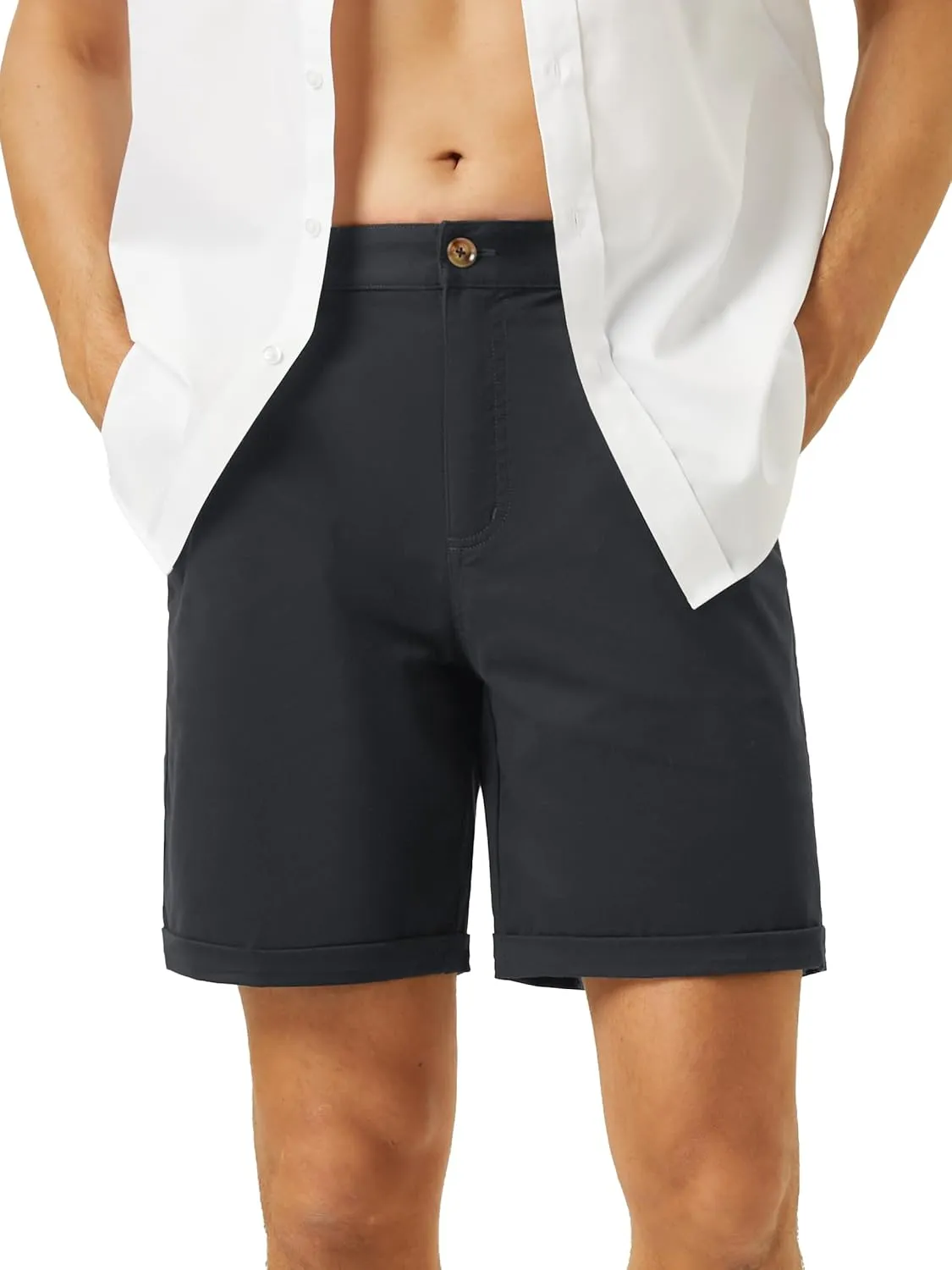 TACVASEN Mens Casual Shorts Classic Fit 7 Stretch Twill Flat Front Chino Shorts with Pockets