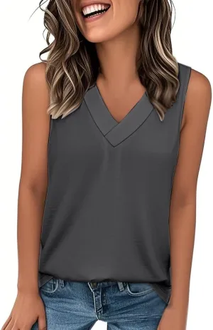 Tank Tops for Women Summer V Neck T-Shirts Dressy Casual Sleeveless Flowy Basic Tee Loose 2025 Vacation