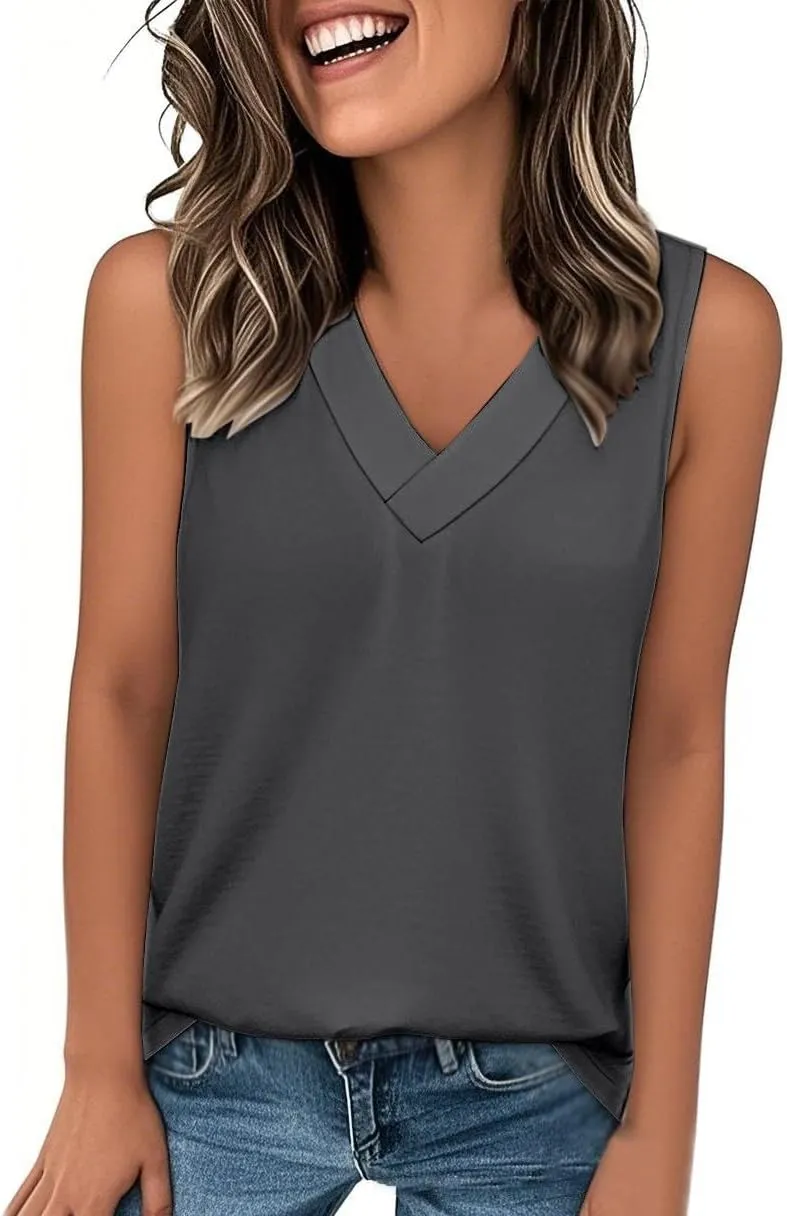 Tank Tops for Women Summer V Neck T-Shirts Dressy Casual Sleeveless Flowy Basic Tee Loose 2025 Vacation