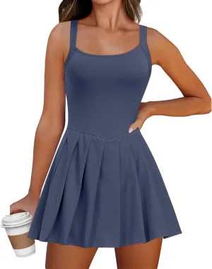 Tennis Dresses for Women Casual Summer Mini Dress Squre Neck Sleeveless Workout Golf Athletic Dress High Waist Sundress