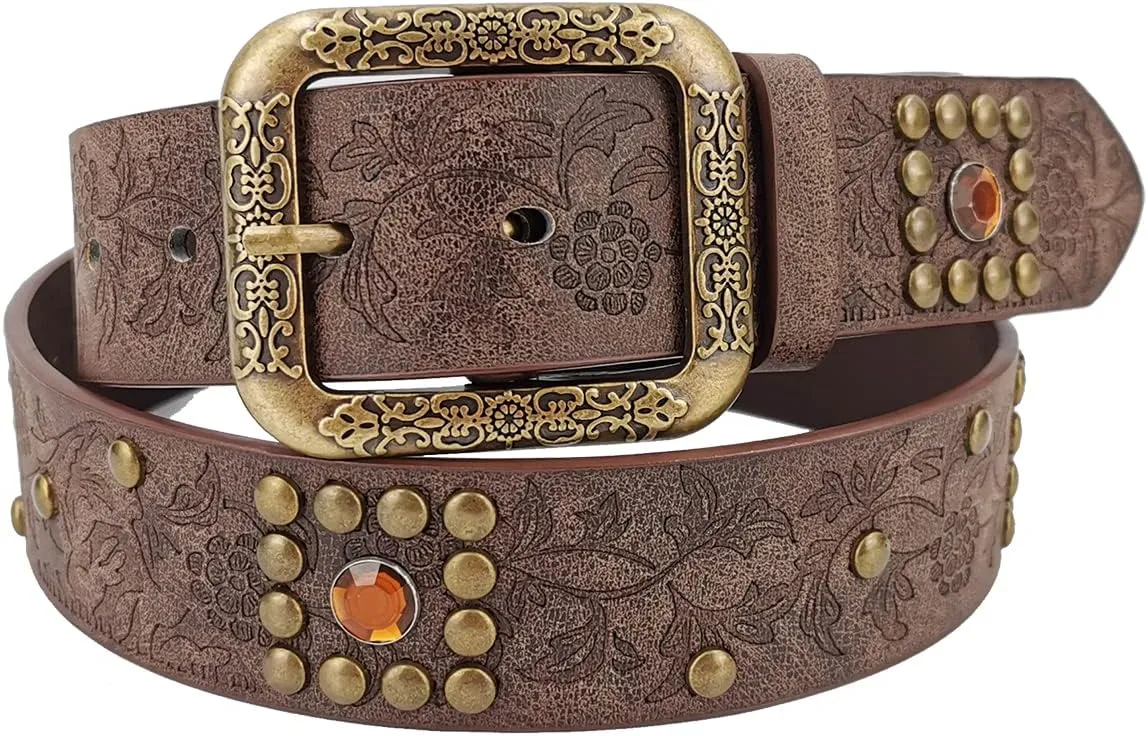 TOPACC Womens Western Belts for Jeans Cowgirl Belt with Buckle Girls Country Belt for Pants Dresses