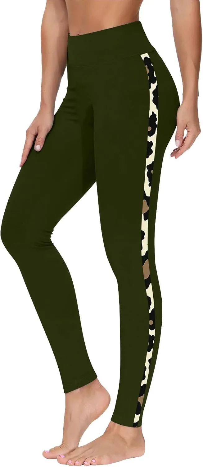 Trendy Leggings for Womens 2024 Side Camo Printed Yoga Pants High Waist Stretch Seamless Compression Trousers