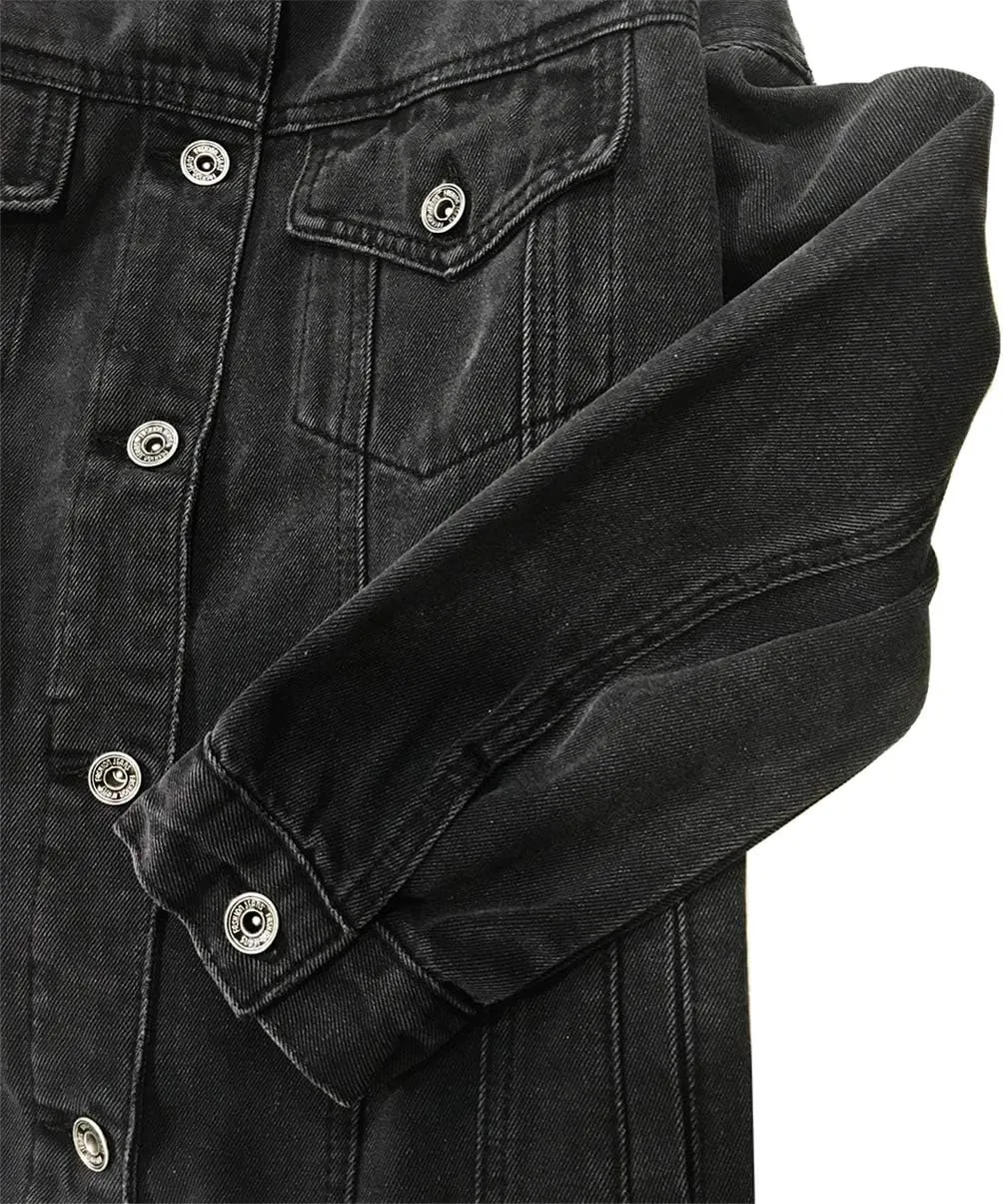 Tsher Women's Oversize Vintage Washed Denim Jacket Long Sleeve Classic Loose Jean Trucker Jacket D003
