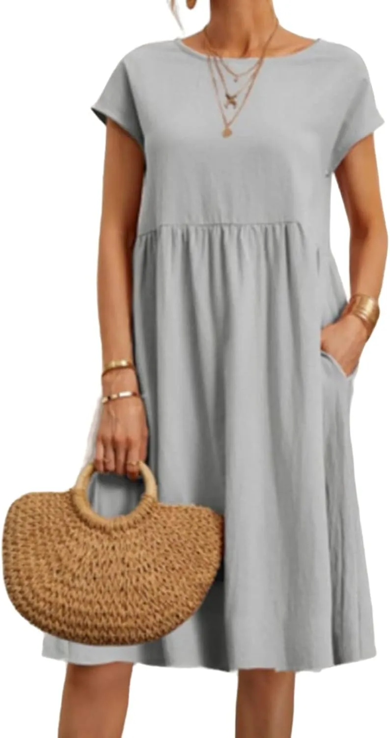 Tshirt Dress for Women 2025 Casual Plus Size Summer Baggy Crew Neck Midi Dress Boho Loose Flowy Dresses with Pockets