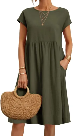 Tshirt Dress for Women 2025 Casual Plus Size Summer Baggy Crew Neck Midi Dress Boho Loose Flowy Dresses with Pockets
