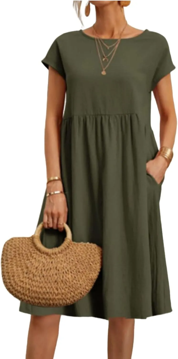 Tshirt Dress for Women 2025 Casual Plus Size Summer Baggy Crew Neck Midi Dress Boho Loose Flowy Dresses with Pockets